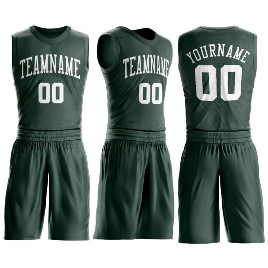 Custom Hunter Green White Round Neck Suit Basketball Jersey