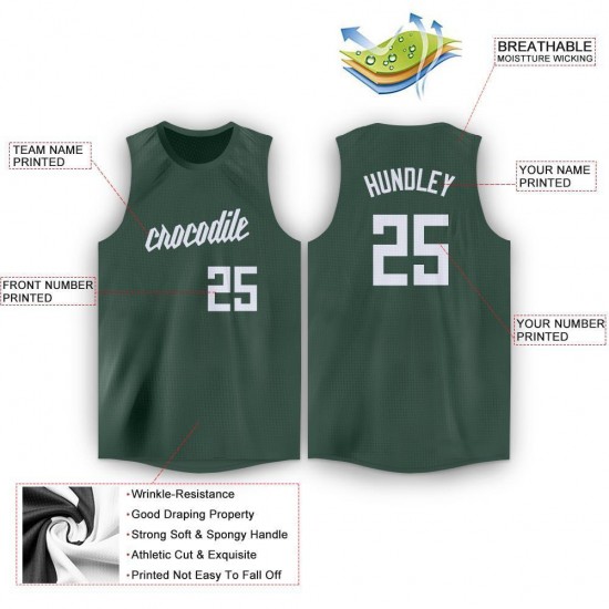 Custom Hunter Green White Round Neck Basketball Jersey