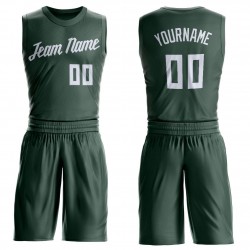 Custom Hunter Green White Round Neck Suit Basketball Jersey