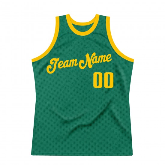 Custom Kelly Green Gold Authentic Throwback Basketball Jersey