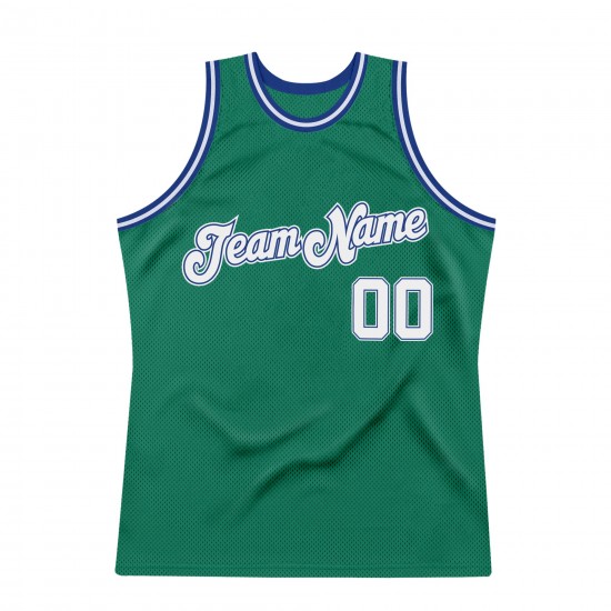 Custom Kelly Green White-Royal Authentic Throwback Basketball Jersey