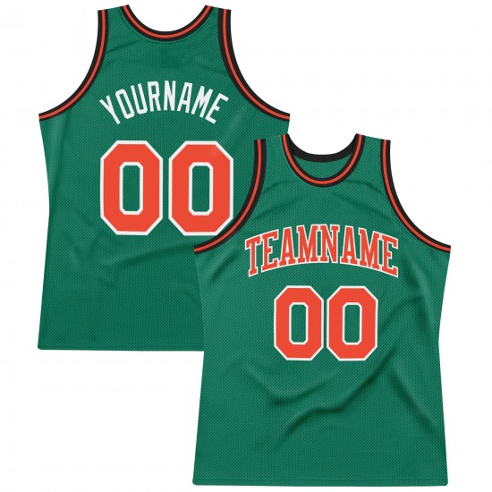 Custom Kelly Green Orange-White Authentic Throwback Basketball Jersey