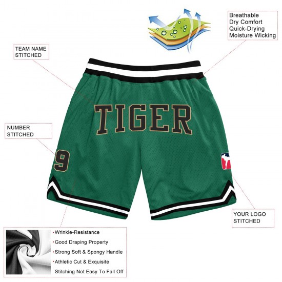 Custom Kelly Green Black-Old Gold Authentic Throwback Basketball Shorts