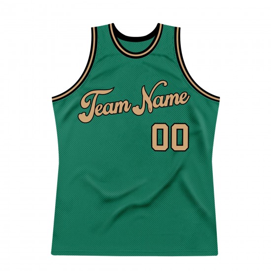 Custom Kelly Green Old Gold-Black Authentic Throwback Basketball Jersey