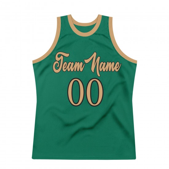 Custom Kelly Green Old Gold-Black Authentic Throwback Basketball Jersey