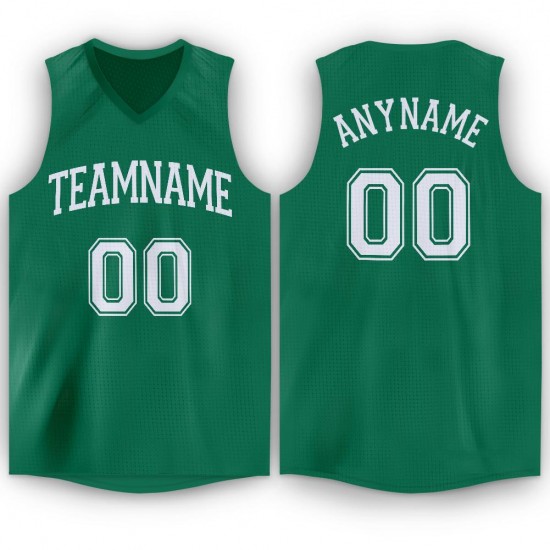 Custom Kelly Green White V-Neck Basketball Jersey