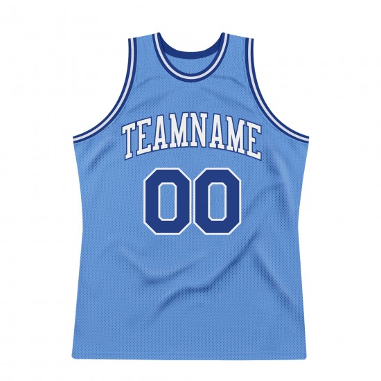 Custom Light Blue Royal-White Authentic Throwback Basketball Jersey