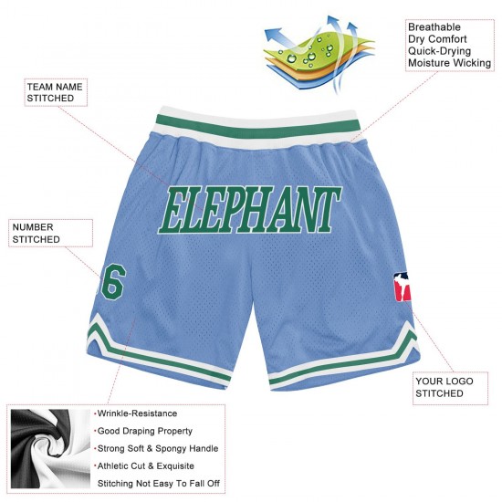 Custom Light Blue Kelly Green-White Authentic Throwback Basketball Shorts