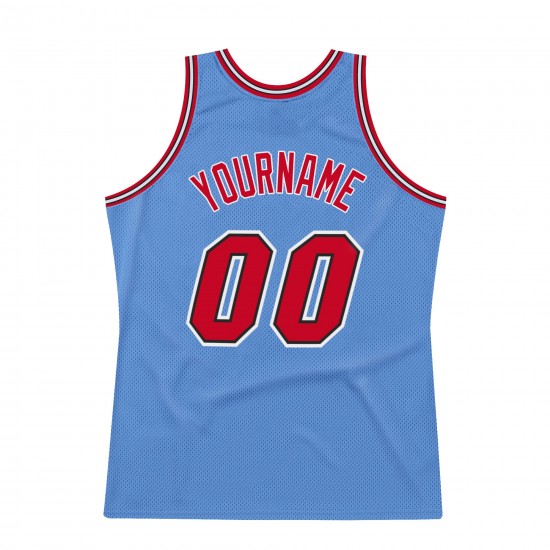 Custom Light Blue Red-Black Authentic Throwback Basketball Jersey