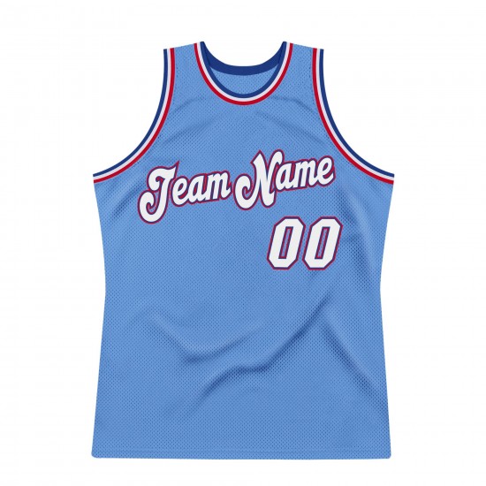 Custom Light Blue White-Royal Authentic Throwback Basketball Jersey