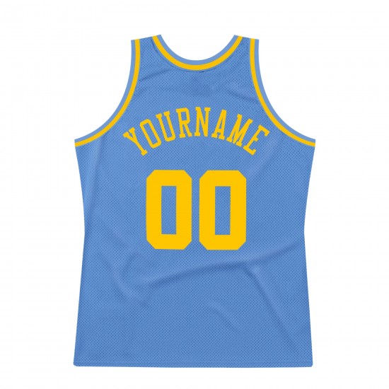 Custom Light Blue Gold Authentic Throwback Basketball Jersey