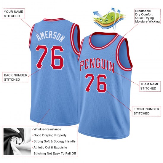 Custom Light Blue Red-White Round Neck Rib-Knit Basketball Jersey