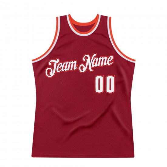 Custom Maroon White-Orange Authentic Throwback Basketball Jersey