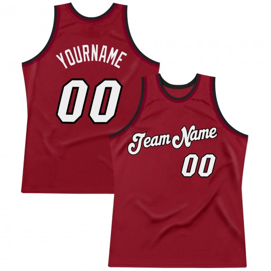 Custom Maroon White-Black Authentic Throwback Basketball Jersey