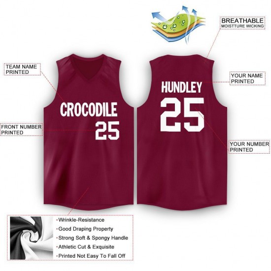 Custom Maroon White V-Neck Basketball Jersey