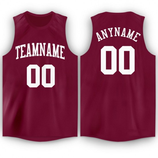 Custom Maroon White Round Neck Basketball Jersey