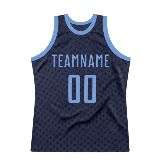 Custom Navy Light Blue Authentic Throwback Basketball Jersey