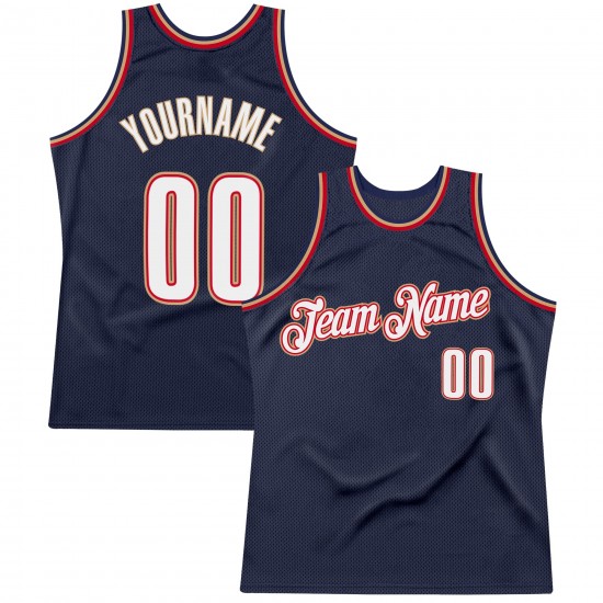 Custom Navy White-Orange Authentic Throwback Basketball Jersey