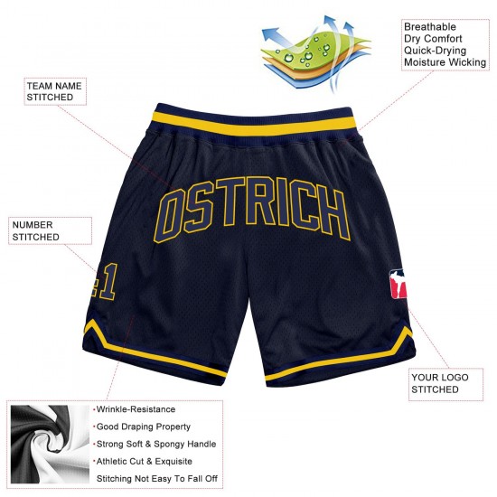 Custom Navy Navy-Gold Authentic Throwback Basketball Shorts