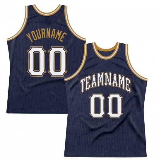 Custom Navy White-Old Gold Authentic Throwback Basketball Jersey