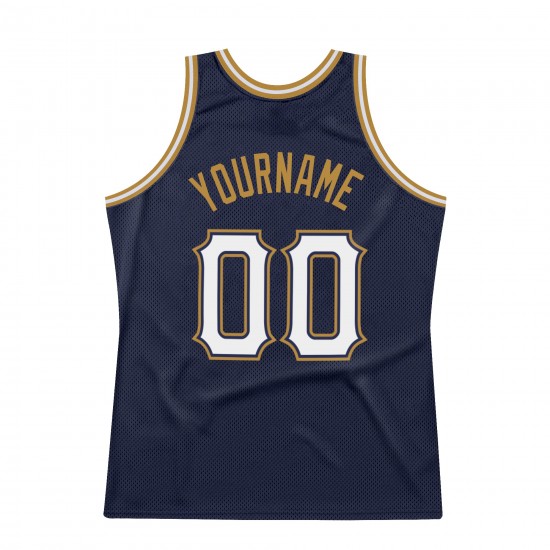 Custom Navy White-Old Gold Authentic Throwback Basketball Jersey