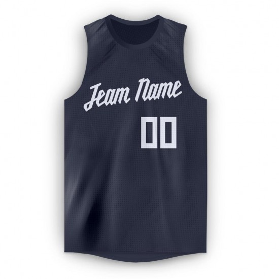 Custom Navy White Round Neck Basketball Jersey