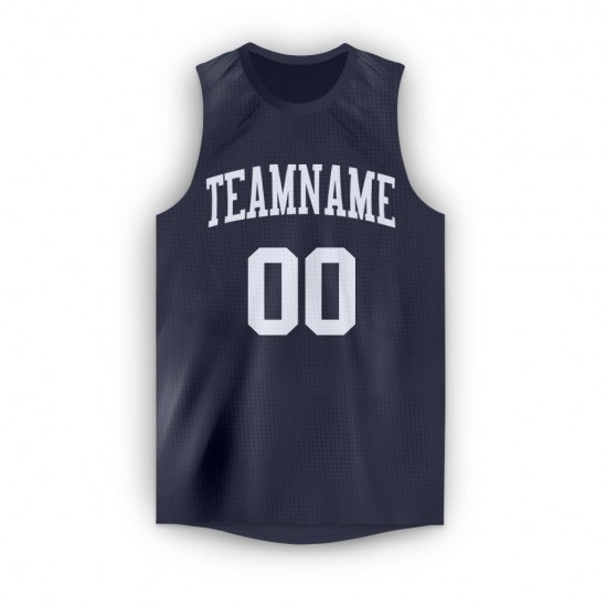 Custom Navy White Round Neck Basketball Jersey