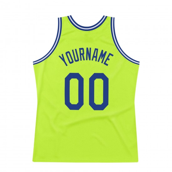 Custom Neon Green Royal-White Authentic Throwback Basketball Jersey