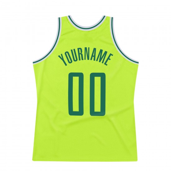 Custom Neon Green Kelly Green-White Authentic Throwback Basketball Jersey