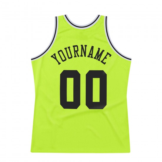 Custom Neon Green Black-White Authentic Throwback Basketball Jersey