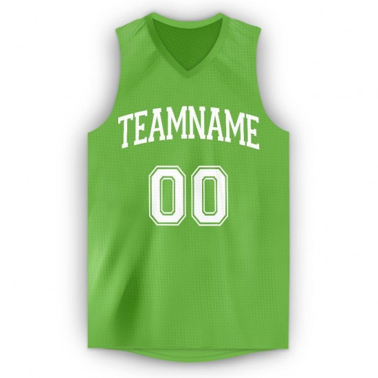 Custom Neon Green White V-Neck Basketball Jersey