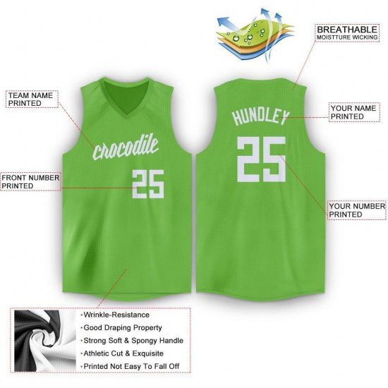 Custom Neon Green White V-Neck Basketball Jersey