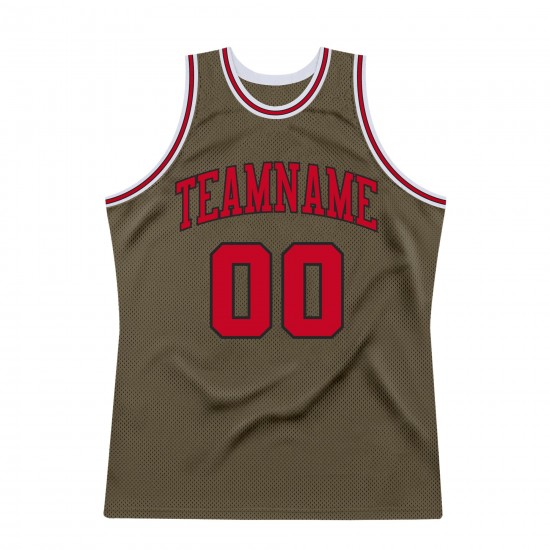 Custom Olive Red-Black Authentic Throwback Basketball Jersey