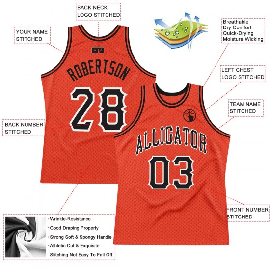 Custom Orange Black-White Authentic Throwback Basketball Jersey