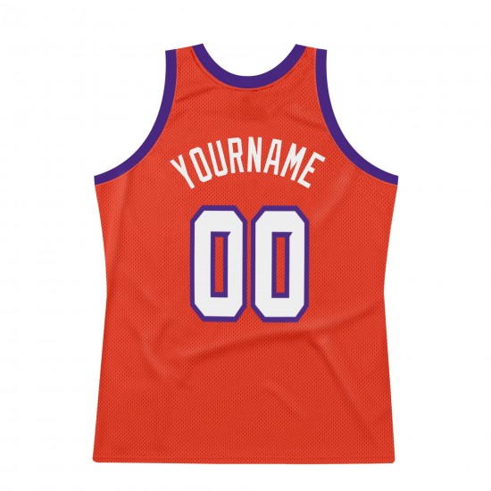 Custom Orange White-Purple Authentic Throwback Basketball Jersey