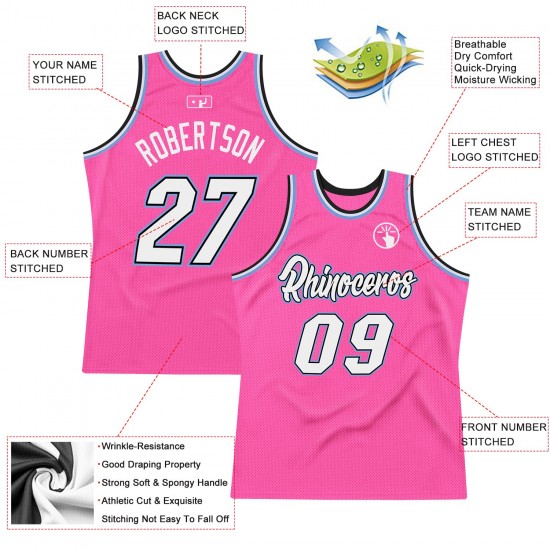 Custom Pink White-Light Blue Authentic Throwback Basketball Jersey