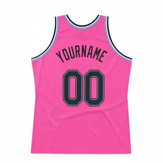 Custom Pink Black-Light Blue Authentic Throwback Basketball Jersey