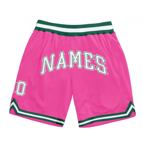 Custom Pink White-Kelly Green Authentic Throwback Basketball Shorts