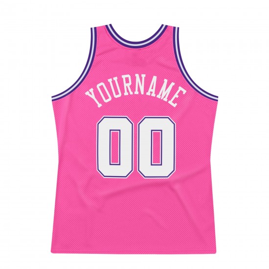 Custom Pink White-Purple Authentic Throwback Basketball Jersey