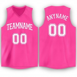 Custom Pink White V-Neck Basketball Jersey