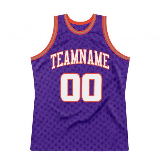 Custom Purple White-Orange Authentic Throwback Basketball Jersey