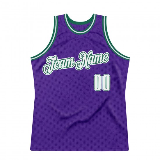 Custom Purple White-Kelly Green Authentic Throwback Basketball Jersey