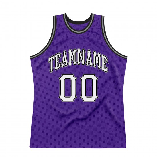 Custom Purple White-Black Authentic Throwback Basketball Jersey