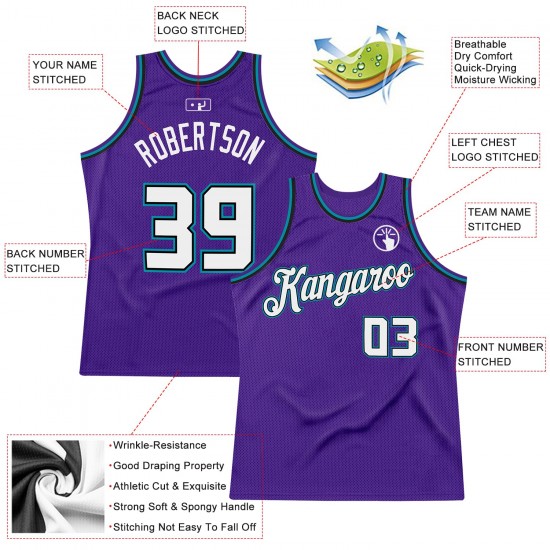 Custom Purple White-Teal Authentic Throwback Basketball Jersey