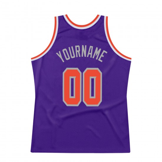 Custom Purple Orange-Silver Gray Authentic Throwback Basketball Jersey