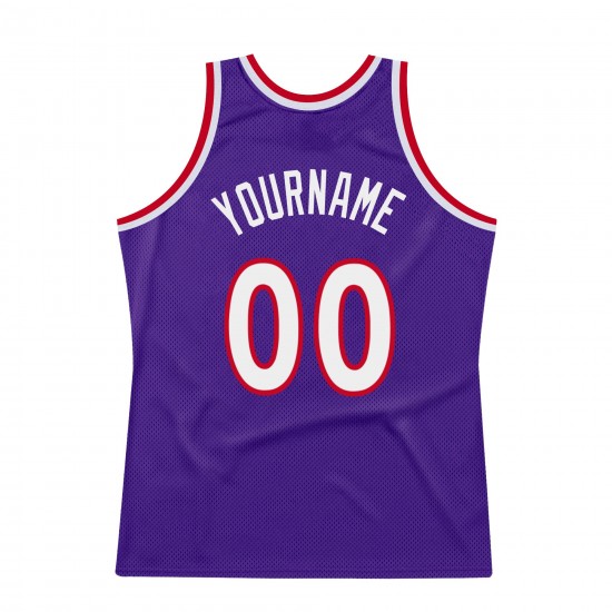 Custom Purple White-Red Authentic Throwback Basketball Jersey