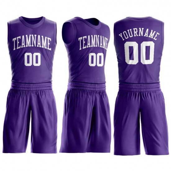 Custom Purple White Round Neck Suit Basketball Jersey