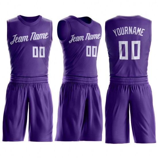 Custom Purple White Round Neck Suit Basketball Jersey