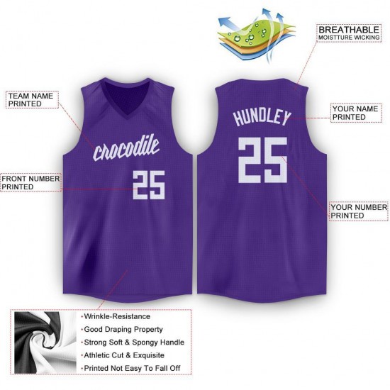 Custom Purple White V-Neck Basketball Jersey