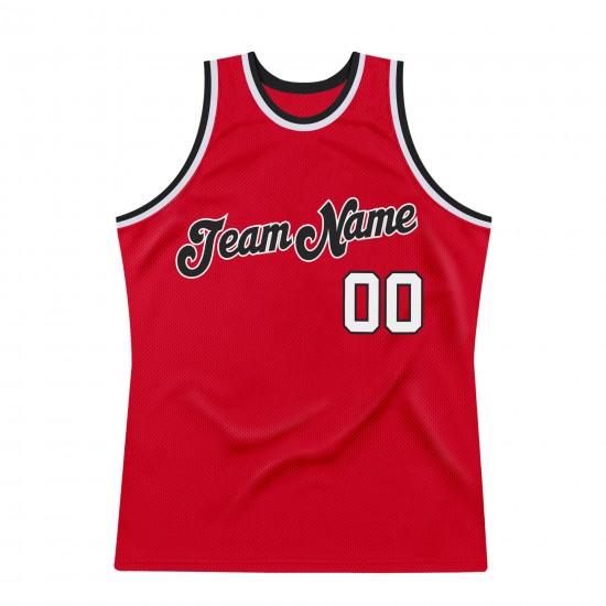 Custom Red White-Black Authentic Throwback Basketball Jersey